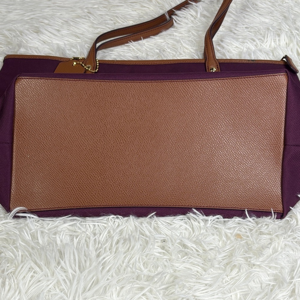Coach Sawyer Plum Canvas & Leather Tote Bag Gold Hardware Charm - Picture 5 of 16